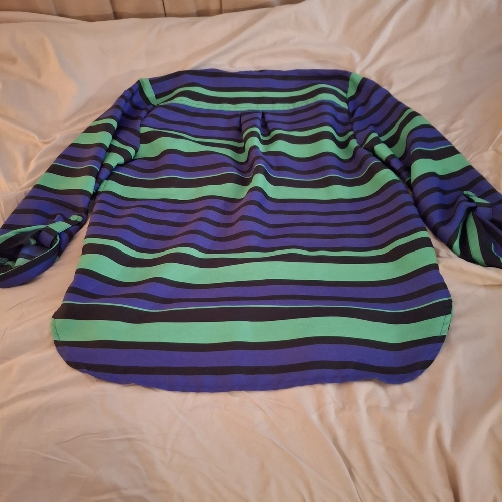 Verve Ami Women's Blue and Green Striped 3/4 Sleeve Blouse - Picture 7 of 7